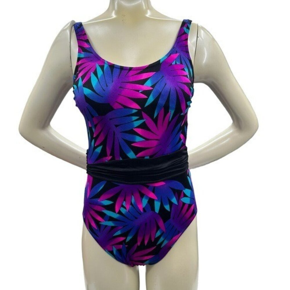 Vintage Mainstream Women's 10 One Piece Swim Suit Black Purple Retro Union USA